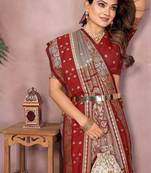 Grey Color Zari Weaving Designer Kalamkari Silk Saree