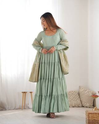 pista green silk chanderi anarkali dress 1