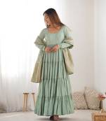 pista green silk chanderi anarkali dress