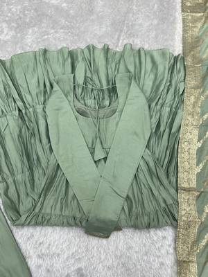 pista green silk chanderi anarkali dress 5