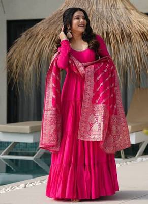 rani pink silk chanderi anarkali dress 3