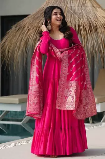 rani pink silk chanderi anarkali dress