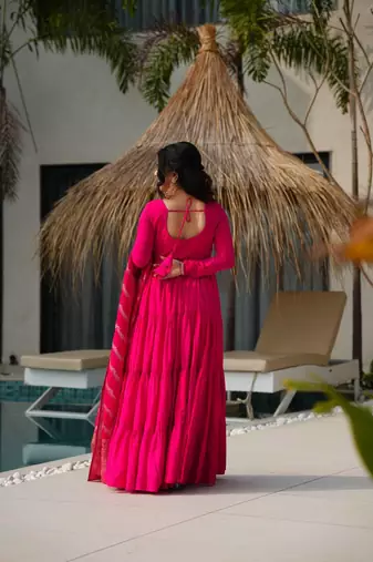 rani pink silk chanderi anarkali dress