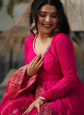 rani pink silk chanderi anarkali dress 5