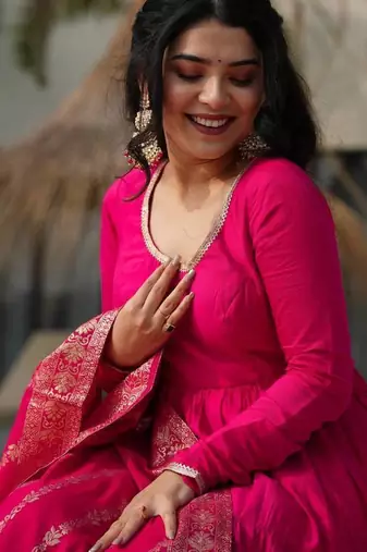 rani pink silk chanderi anarkali dress