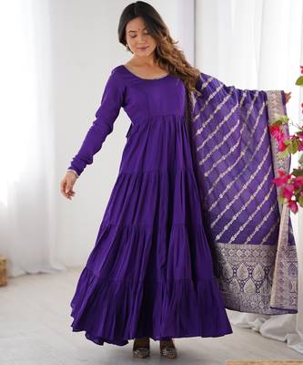 purple silk chanderi anarkali dress 3