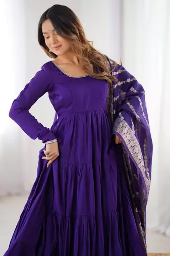 purple silk chanderi anarkali dress