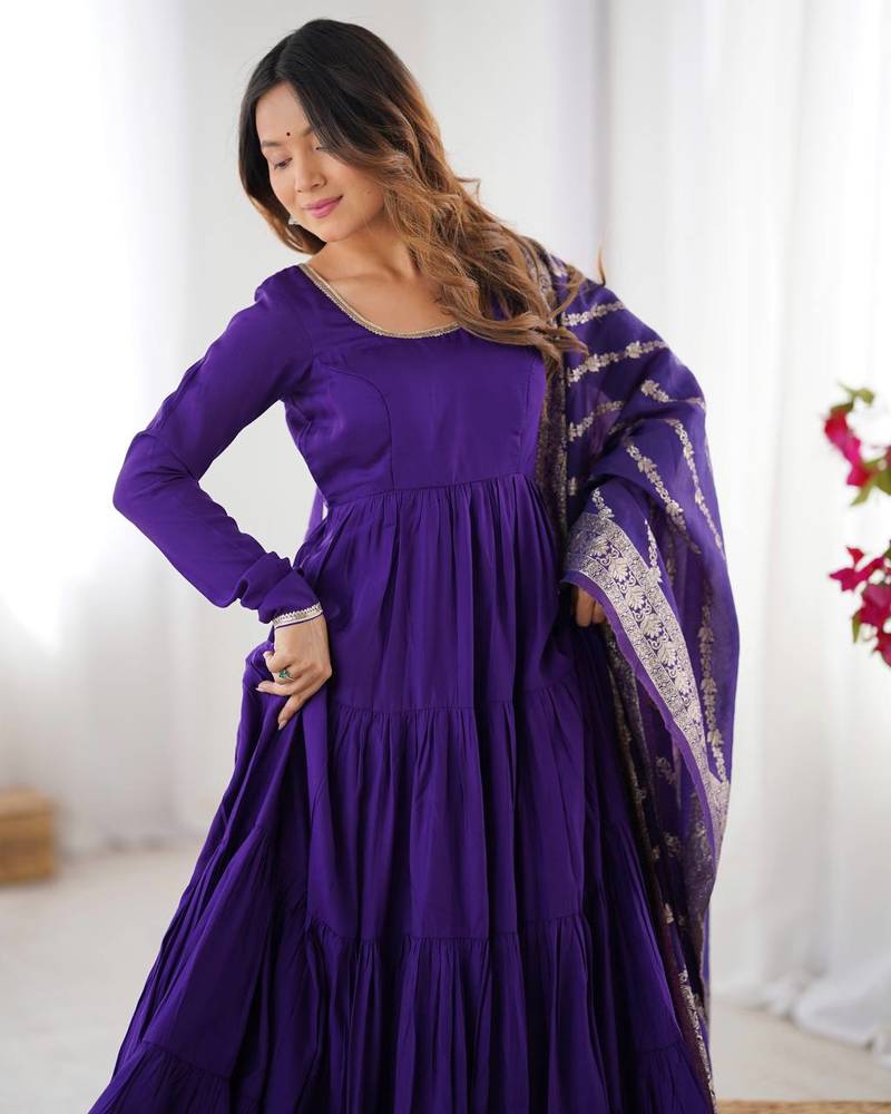 purple silk chanderi anarkali dress