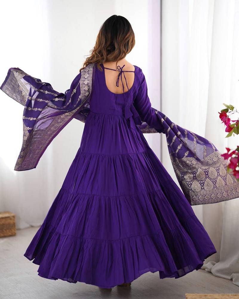 purple silk chanderi anarkali dress