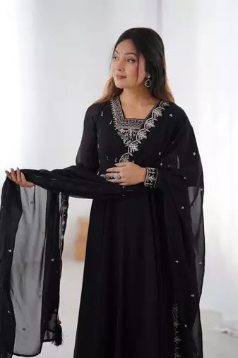 black silk chanderi anarkali dress