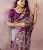 Lavender Color Zari Weaving Designer Kalamkari Silk Saree