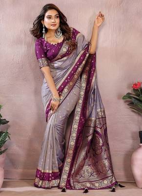 Lavender Color Zari Weaving Designer Kalamkari Silk Saree 2