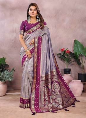 Lavender Color Zari Weaving Designer Kalamkari Silk Saree 3