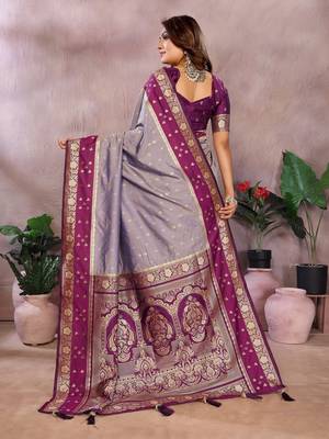 Lavender Color Zari Weaving Designer Kalamkari Silk Saree 4