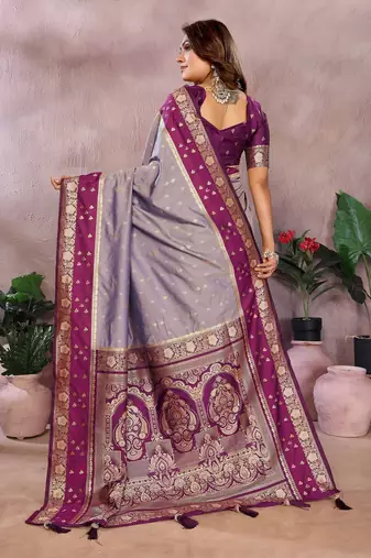 Lavender Color Zari Weaving Designer Kalamkari Silk Saree