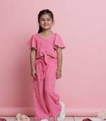 Girls' pink co-ord set     front-knot button top & relaxed fit trousers