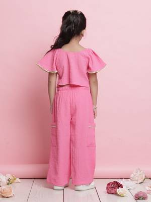 Girls' pink co-ord set     front-knot button top & relaxed fit trousers 3