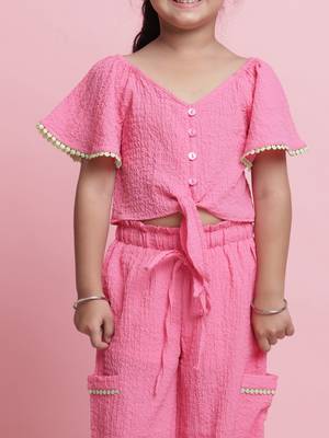 Girls' pink co-ord set     front-knot button top & relaxed fit trousers 4