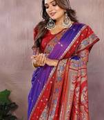 Purple Color Zari Weaving Designer Kalamkari Silk Saree