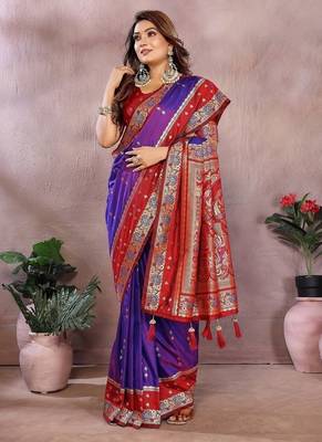 Purple Color Zari Weaving Designer Kalamkari Silk Saree 2