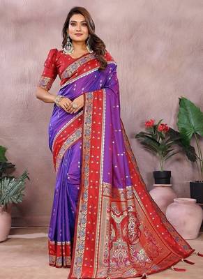Purple Color Zari Weaving Designer Kalamkari Silk Saree 3
