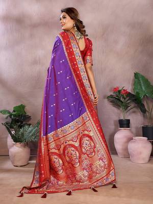 Purple Color Zari Weaving Designer Kalamkari Silk Saree 4