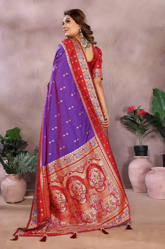 Purple Color Zari Weaving Designer Kalamkari Silk Saree