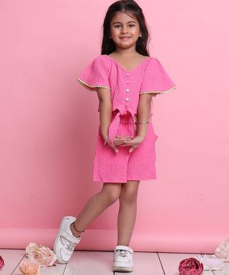 Girls' pink co-ord set     front-knot top & high-waisted shorts 1