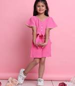 Girls' pink co-ord set     front-knot top & high-waisted shorts
