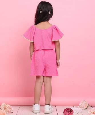 Girls' pink co-ord set     front-knot top & high-waisted shorts 4