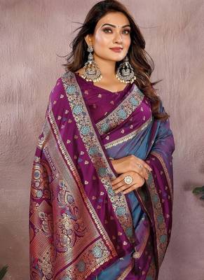 Slate Grey Color Zari Weaving Designer Kalamkari Silk Saree 1