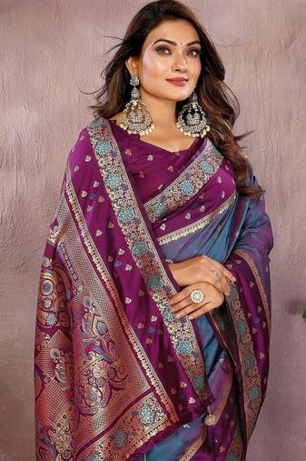 Slate Grey Color Zari Weaving Designer Kalamkari Silk Saree