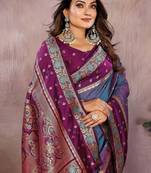 Slate Grey Color Zari Weaving Designer Kalamkari Silk Saree
