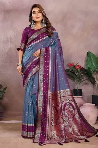 Slate Grey Color Zari Weaving Designer Kalamkari Silk Saree