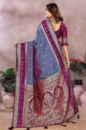 Slate Grey Color Zari Weaving Designer Kalamkari Silk Saree