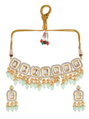 gold-plated crystal & green beaded necklace set 3