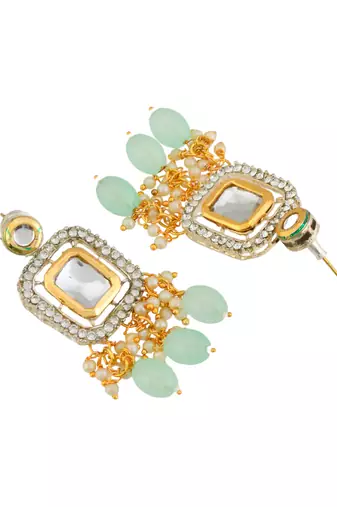 gold-plated crystal & green beaded necklace set