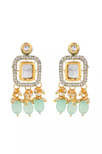 gold-plated crystal & green beaded necklace set