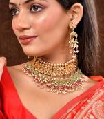 gold-plated kundan choker necklace set with multicolor beads