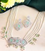 pearl & green stone bridal necklace set for women