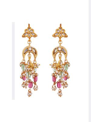 gold-plated kundan choker necklace set with multicolor beads 4