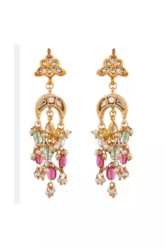 gold-plated kundan choker necklace set with multicolor beads