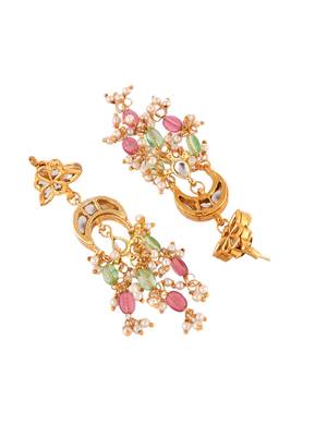 gold-plated kundan choker necklace set with multicolor beads 5