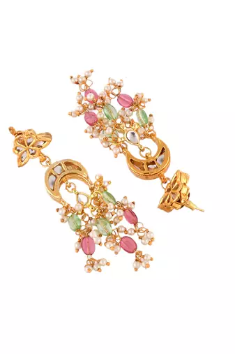 gold-plated kundan choker necklace set with multicolor beads