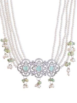 pearl & green stone bridal necklace set for women 3