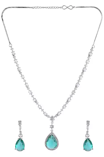 Diamond-cut cz & emerald pendant necklace set