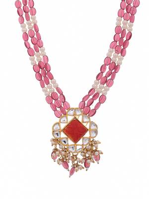 Long layered red beaded kundan with pearl nacklace for women 3