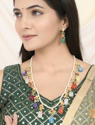 Multicolor stone & pearl bridal necklace set 1