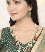 Multicolor stone & pearl bridal necklace set