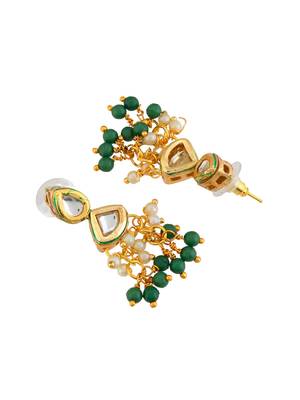 Layered green beaded kundan pearl necklace set 4